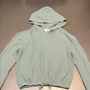 Sage Green Hooded Knit Sweater Girls Size Large